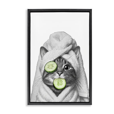 «Spa Bath Day Cat», toile flottante encadrée par Annalisa Latella