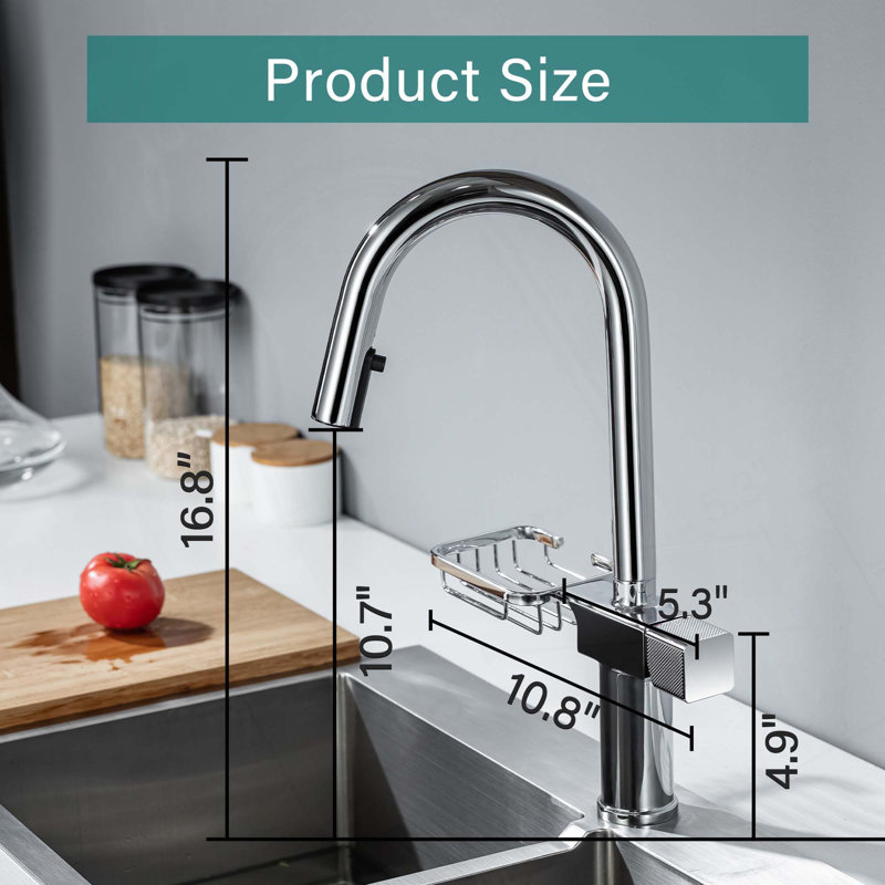 Modern Single Hole Stainless Steel High Arc Pull-Down Kitchen Faucet, Chrome