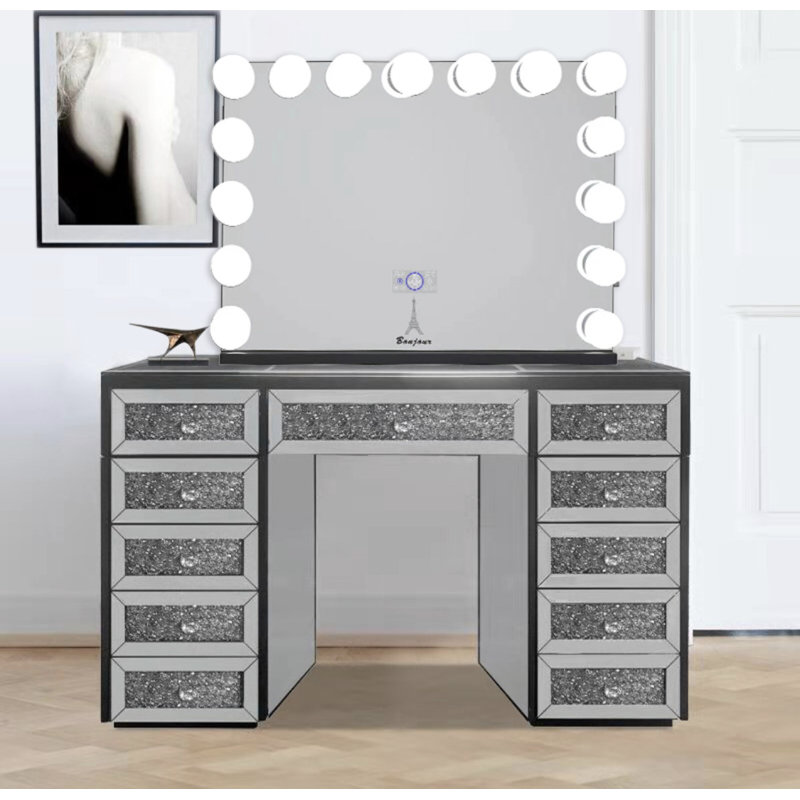 Ensemble coiffeuse Hollywood avec miroir, H 27 x l 31,5, Noir