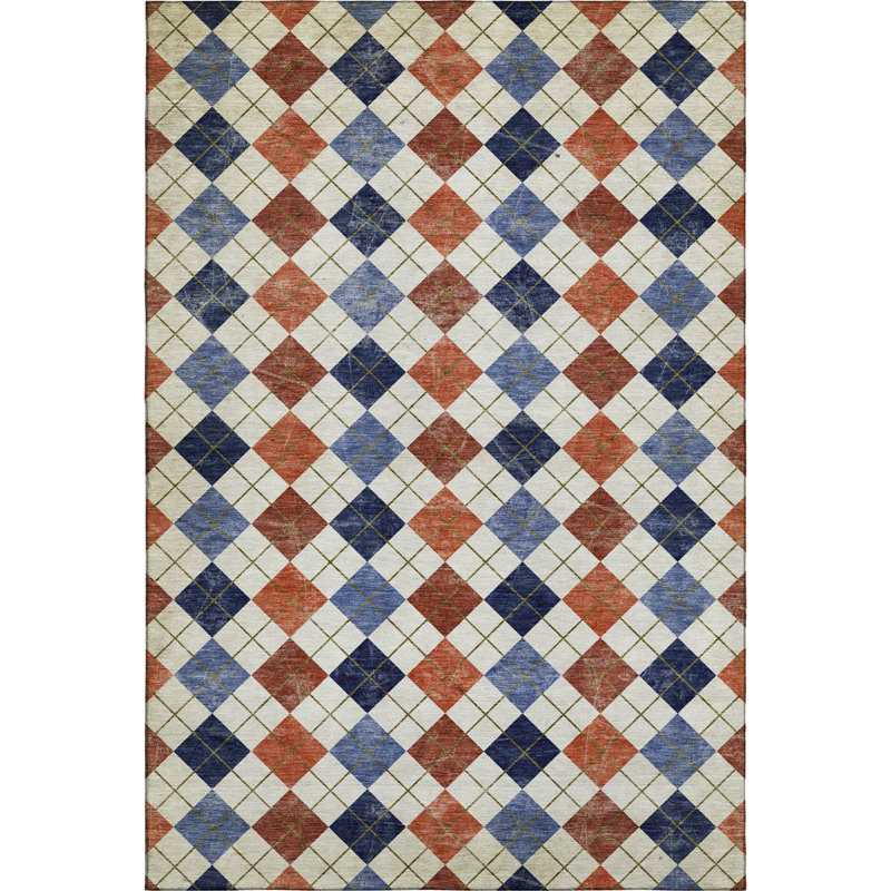 Premium Machine Washable Mayfield AMF2237 Geometric Rug, 3' x 5', Orange