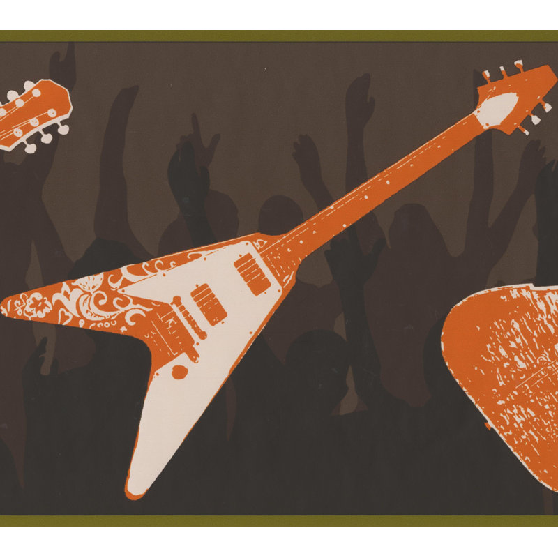 Guitare, gens, danse, bordure murale, Orange / Brun