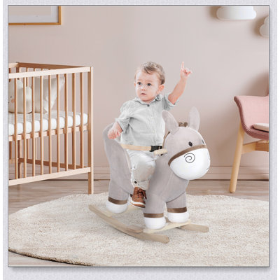 Âne à bascule en peluche pour enfants avec son, base en bois, ceinture de sécurité, idéal pour les tout-petits de 18 à 36 mois, jouet confortable et attrayant