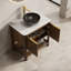 Meuble-lavabo autoportant 30 po avec lavabo, portes en diagonale, lavabo à motif de pierre noire et comptoir Carrara, noyer foncé