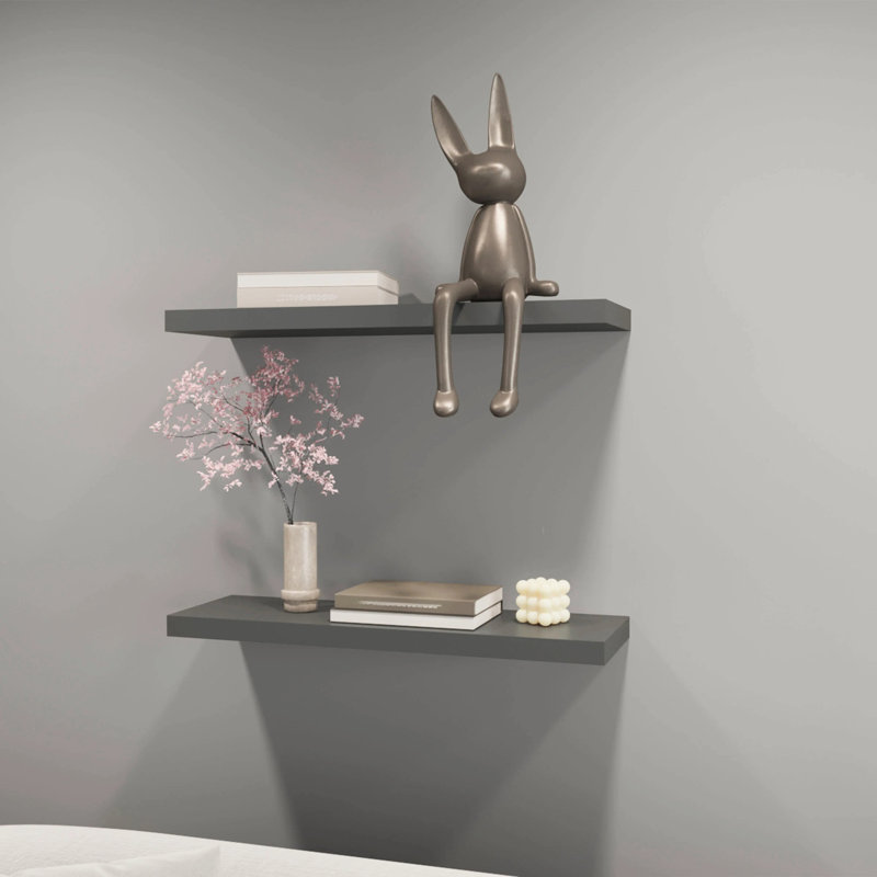 Grey Floating Shelf, 31.5 Inches Wide. Minimalist Style For Decor. Wall Mounted, Horizontal, Primary Living Space, Particle Board Matt Horizontal Living. Area,