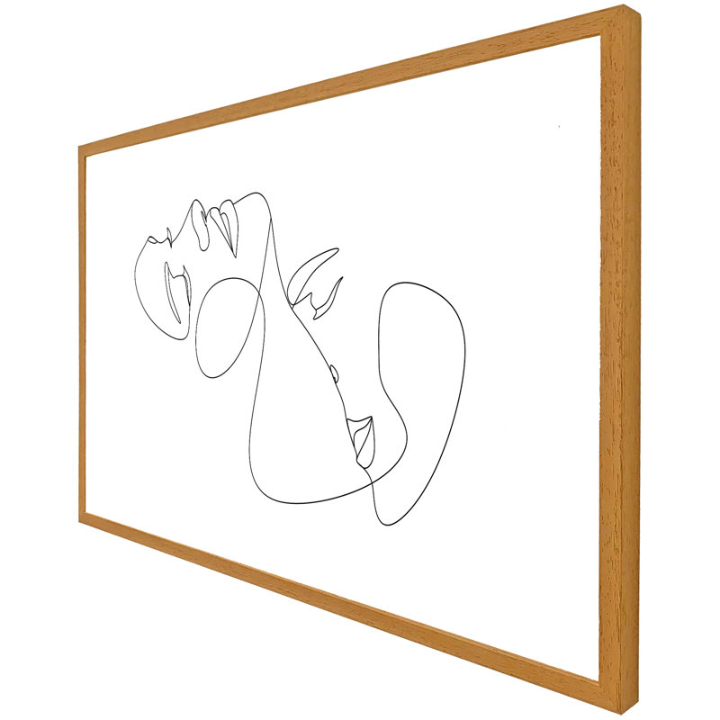 Aslaug Man And Woman Touch By One Line - Single Picture Frame Print, 76cm H x 114cm W x 4cm D, White Framed