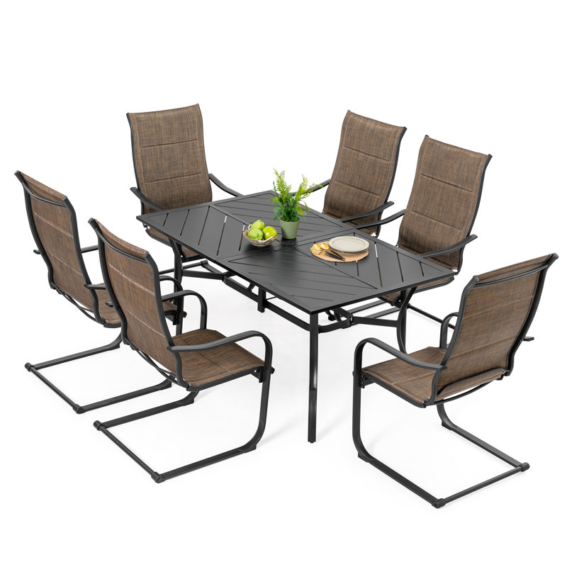 Ensemble de salle à manger 7 pièces en métal avec trou pour parasol
