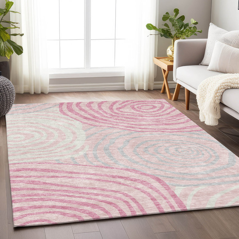 Premium Machine Washable Prisco Pink Rug, Rectangle 8' x 10'