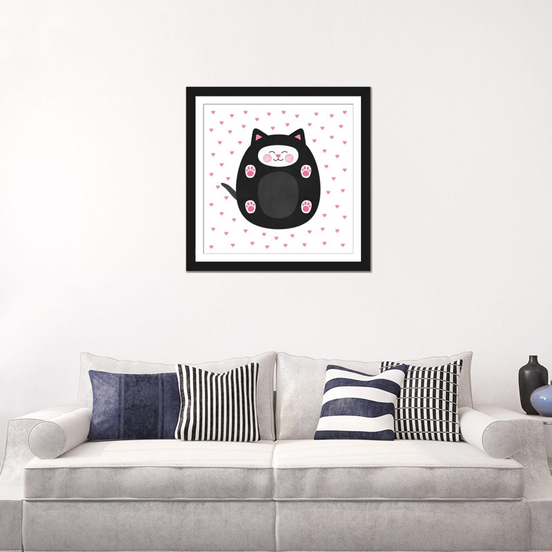 « chat love », impression sur toile tendue, H 16 po x l 16 po x P 1 po, Papier d'art encadré noir, Blanc