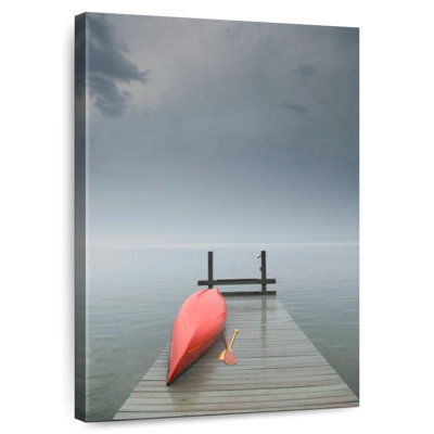 Alvord Red Canoe On Hazy Dock