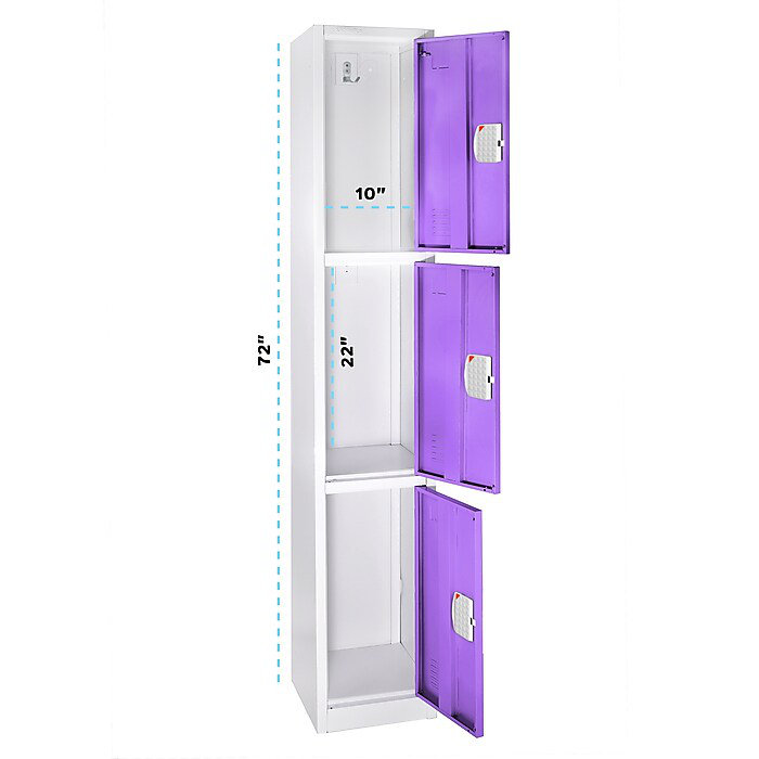72" Purple Steel Triple Tier Storage Locker with Digital Lock