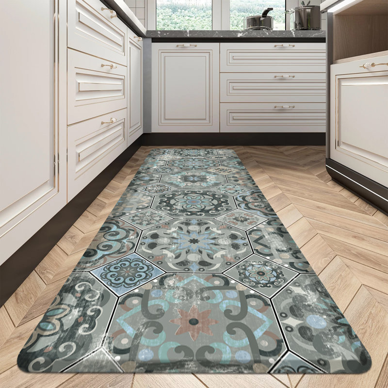 Tapis de cuisine antidérapant Dhanjay, Gris