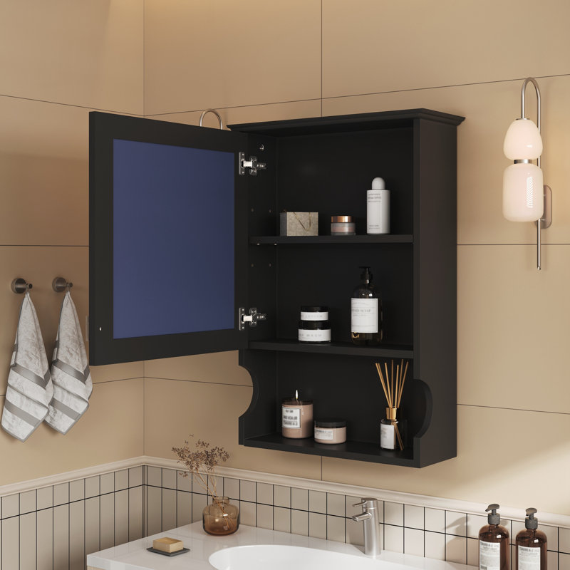 Armoire de rangement de salle de bain murale 20 "avec miroir, Noir