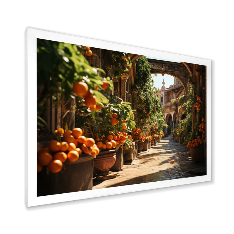 Koleigh, Séville, orange, arbres sur toile, H 16 po x l 32 po x P 1 po, Cadre simple blanc