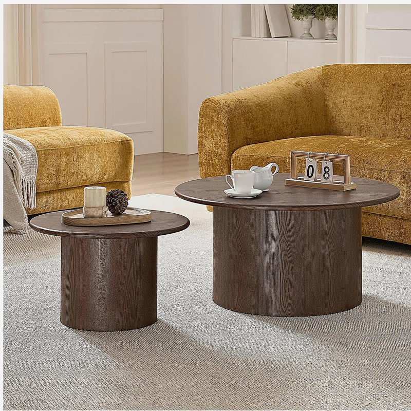 Ensemble de 2 tables basses, table basse ronde en panneau de fibres à densité moyenne pour salon, appartement et espace de loisirs noyer