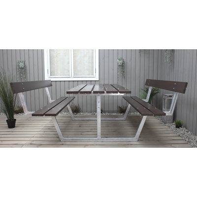 Beather Rectangular Solid Wood Metal Outdoor Dining Table - 444.5 cm W 533.4 cm D
