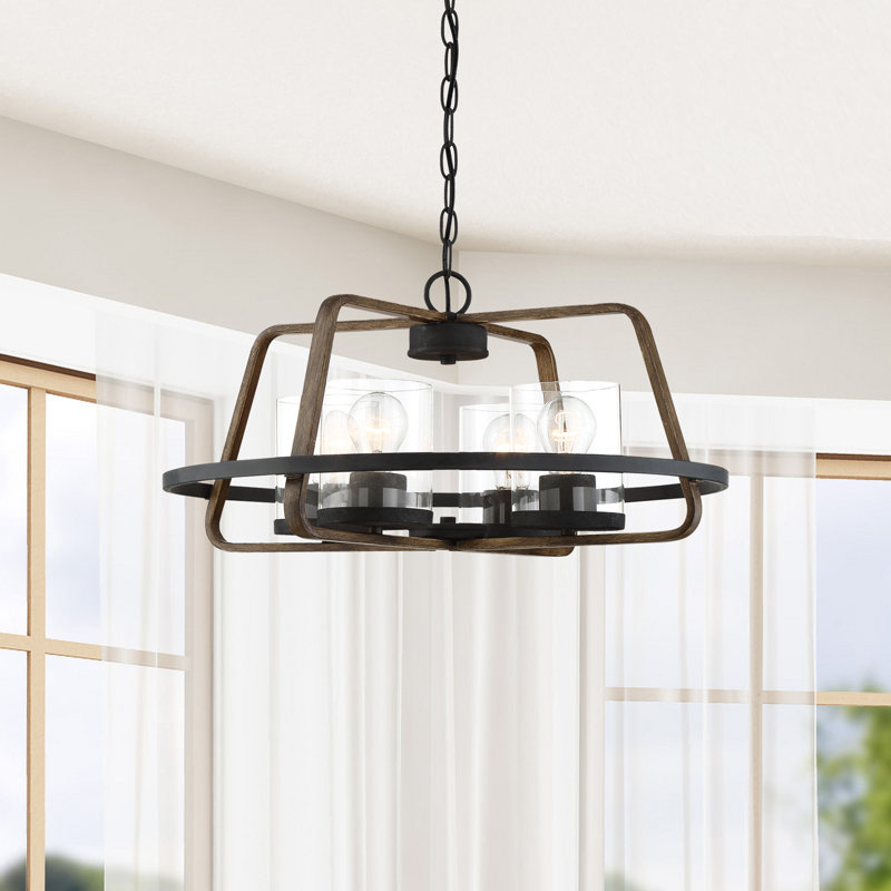 Ryder Minimalist Farmhouse 4-Light Chandelier in Forged Black