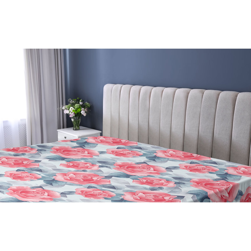 Drap-housse Ambesonne, Ardoise, bleu, corail foncé / floral, Drap-housse très grand californien