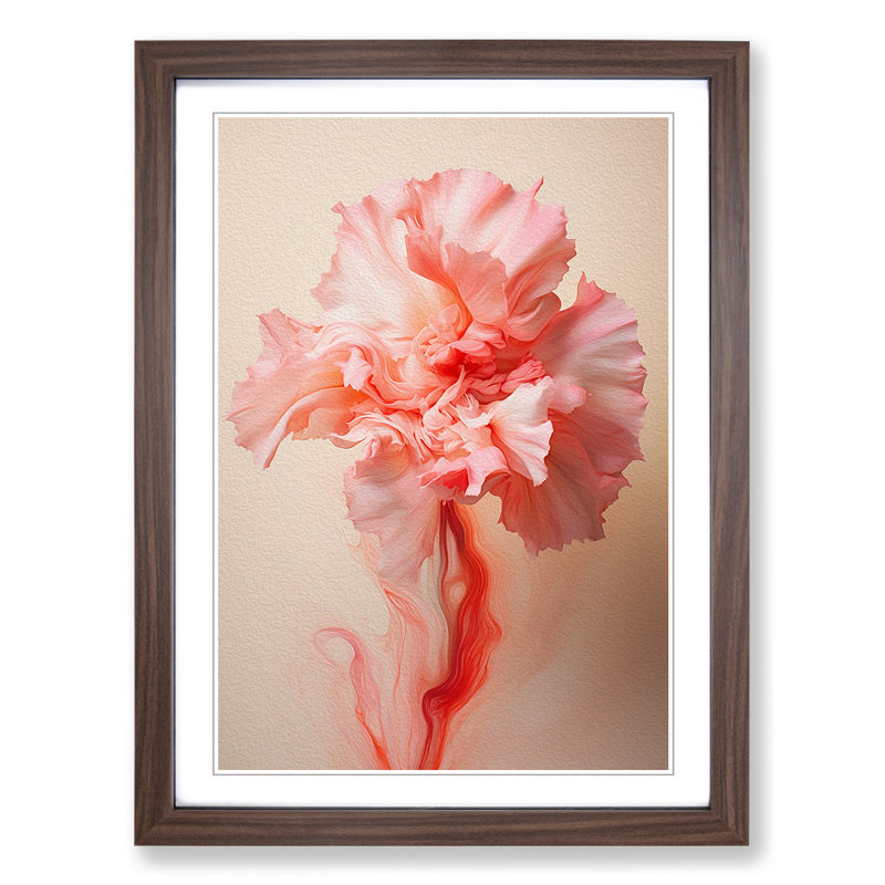 Carnation Flower Expressionism No.2 - Single Picture Frame Print on Wood, Walnut Framed, 34cm H x 25cm W x 2cm D