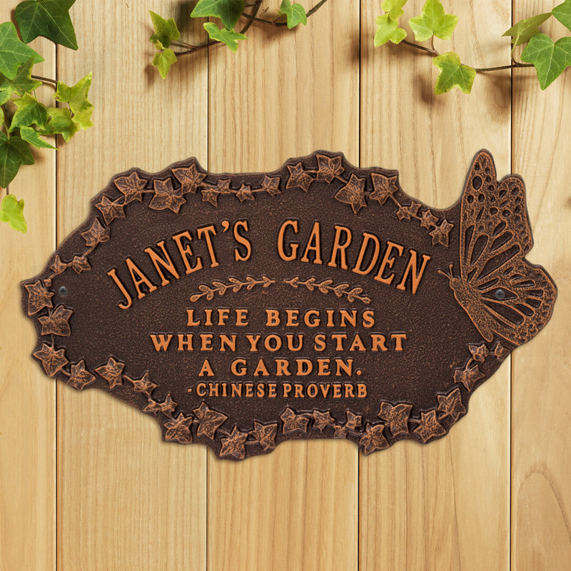 Plaque de jardin en aluminium avec texte et chiffres, Oui, Cuivre antique