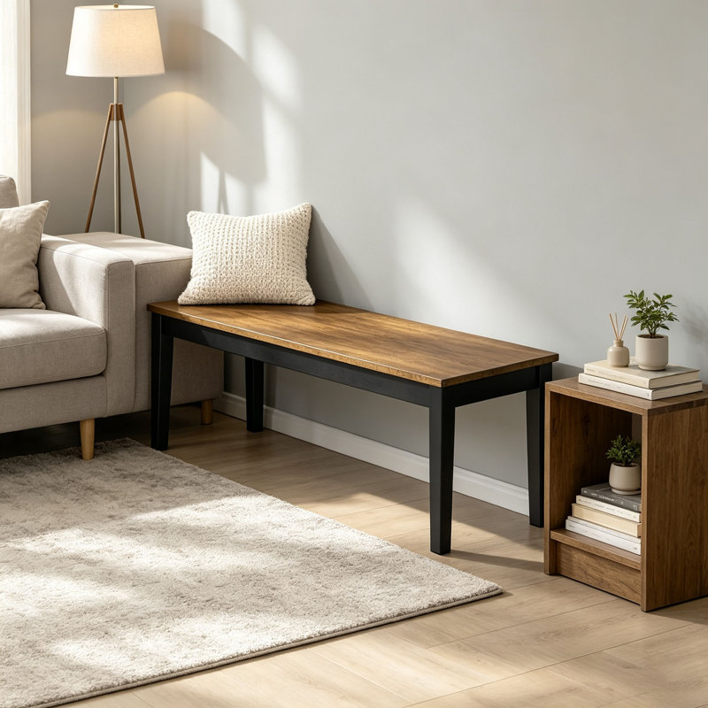 Banc de salle à manger de style campagne moderne noir et brun à 2 tons, 48 pouces