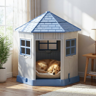 36.91"H Outdoor All-Weather Waterproof Barn Dog House(Blue)