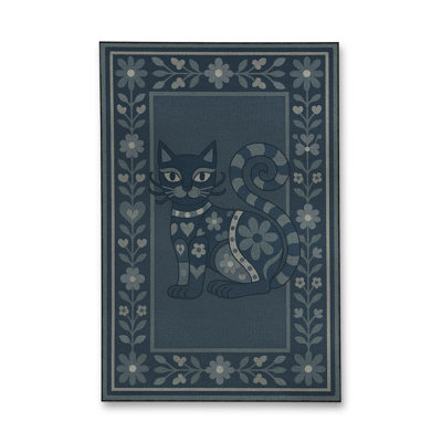 Tapis bleu tissé à motif lavable Mosso
