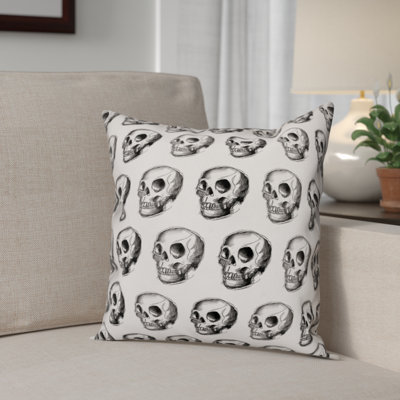 Skull Sketch Pattern Throw Pillow