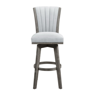 2 Pub Height Dining Chairs - Gray Velvet, Solid Wood Frame, Transitional, 360-Degree Swivel Gray, , Furniture