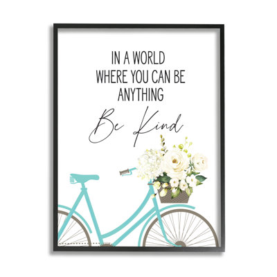 Be Beose Be Kind Sentiment, bicyclette bleue, floral blanc