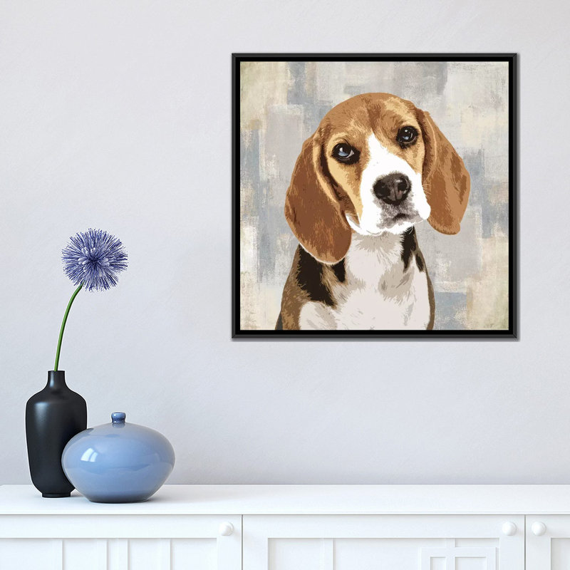 «Beagle», reproduction d'impression sur toile, H 18 po x l 18 po x P 1,5 po, Toile avec cadre noir, Pas de tapis