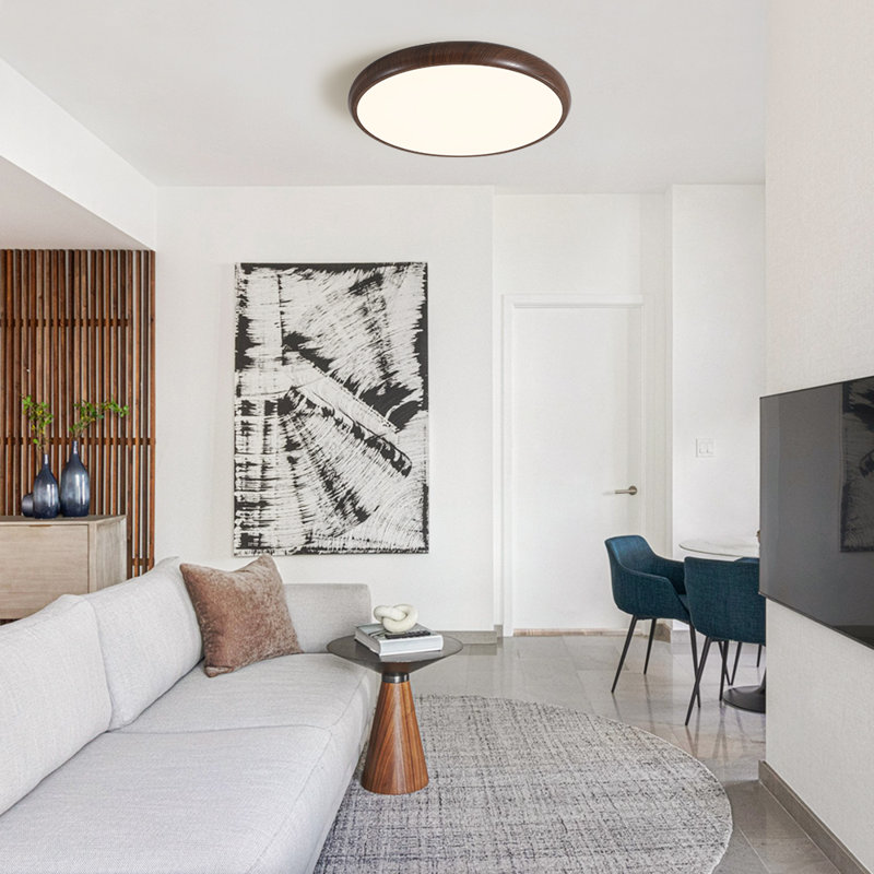 Modern Round LED Flush Mount Ceiling Light, Walnut