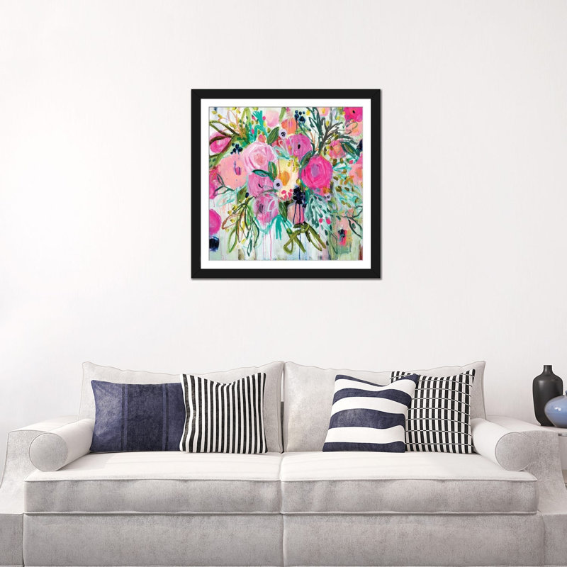 «Rose Burst», reproduction d'impression sur toile, H 24 po x l 24 po x P 1 po, Papier d'art encadré noir, Blanc