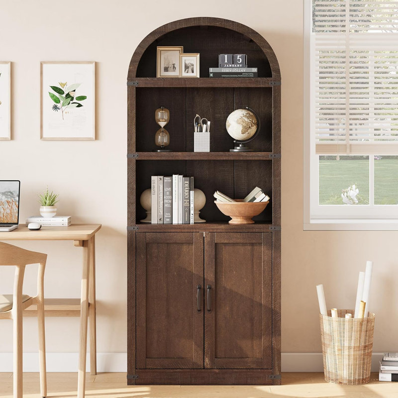 71" Tall 5-Tier Wooden Bookshelf, Open Display Storage Shelf, Brown