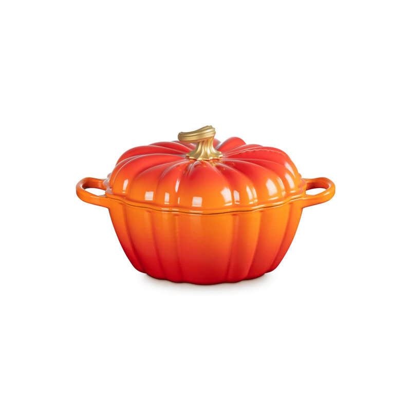 Le Creuset Cast Iron Signature Pumpkin Casserole, Volcanic, gold-finish knob