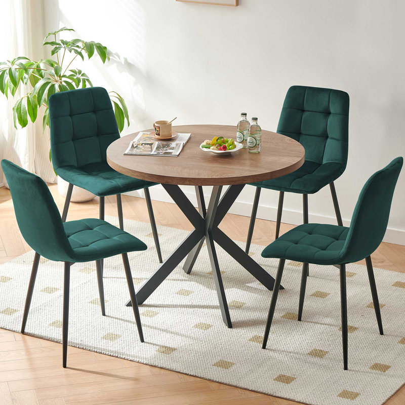 Ealing 37.4" Mid-Century Modern Round Dining Table For 2-4 People - Wood Grain Effect With Metal Legs
