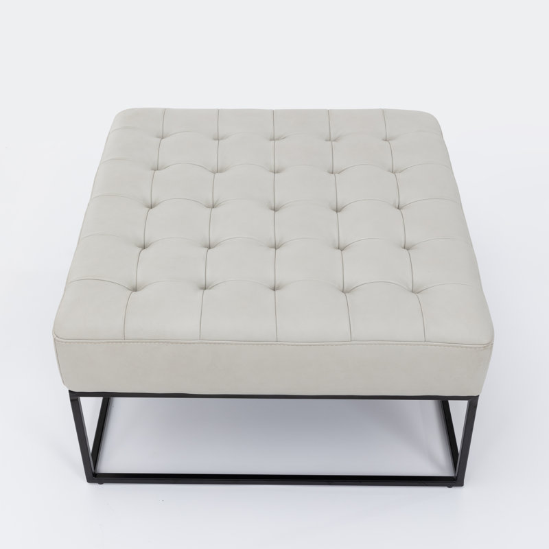 Owen Genuine Leather Square Ottoman, White