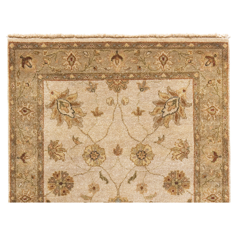 Tapis en laine ivoire / olive / brun / or, Tapis de couloir 2 pi 6 po x 22 pi