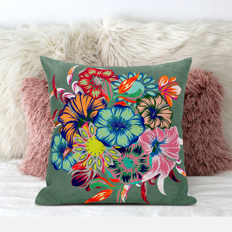 Housse et insert de coussin décoratif en polyester , 16 po x 16 po, Rouge / rose