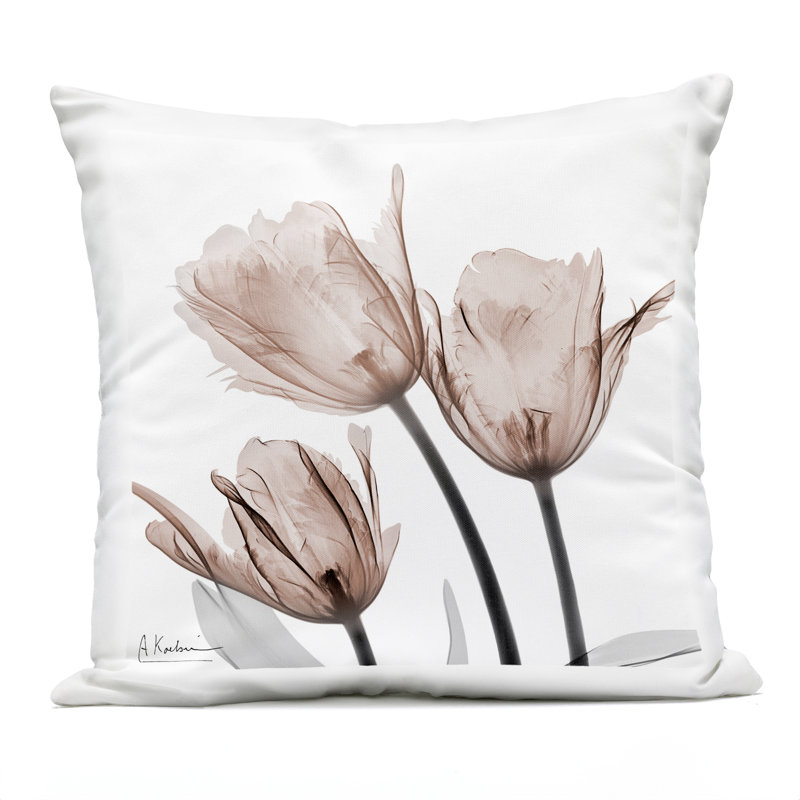 Coussin d'extérieur simple imprimé tulipes transparentes, design par Albert Koetsier