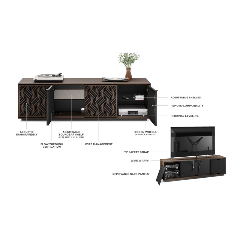 Elements - Cabinet with Rolling Plinth Base - Weave Door, Toasted Oak