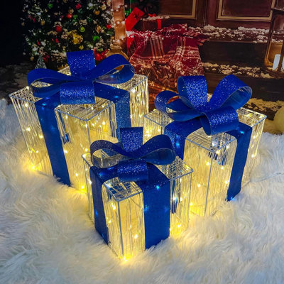 Décorations de Noël, ensemble de 3 boîtes-cadeaux de Noël éclairées Purtuemy, 140 lumières de Noël illuminées pour porte d'arbre de Noël en plein air, lumières de Noël, blanc chaud, prise UL
