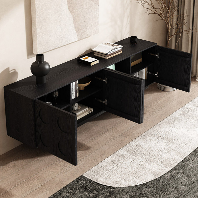 Meuble télé de style médiéval, 86.61", Noir, noir, noir, noir