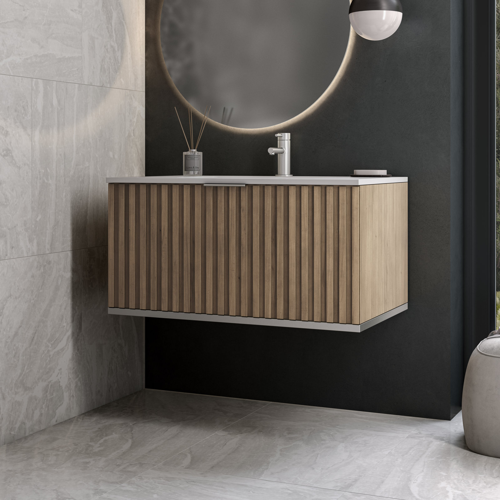 Terra 36'' Single Bathroom Vanity, White Granite, Cashmere Gray, Brushed Nickel