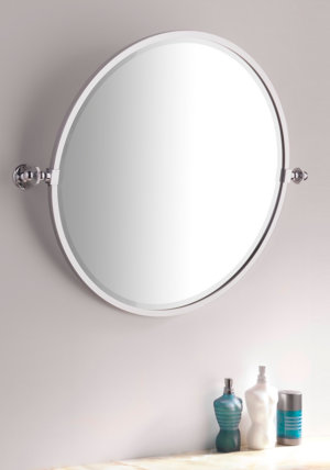 Flat Metal Beveled Wall Mirror, Polished Chrome