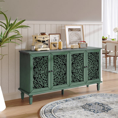 Buffet 60 "/ 65" en bois antique, tablettes réglables avec sculptures florales, pieds solides et poignées en laiton antique, meuble télé pour téléviseur 65 "+