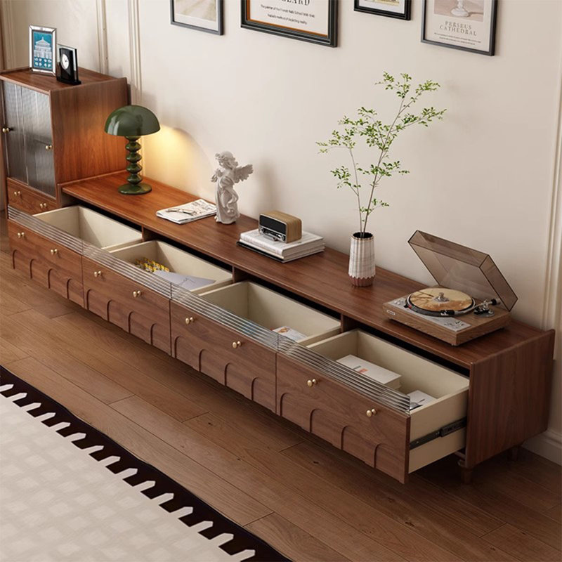 Meuble télé en bois massif brun noisette, H 17,32 po x L 78,74 po x l 13,78 po