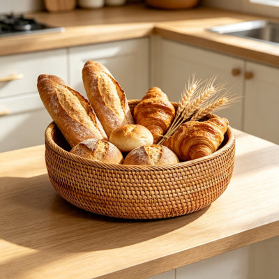 Panier de rangement en rotin fait à la main, bols de rangement ronds en osier, organisateur de comptoir de cuisine tissé, l 9,1 po x P 9,1 po x H 3,5 po