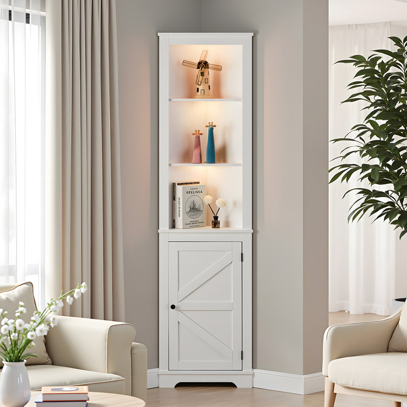 70.87 In. H  3 Layer Accent Corner Cabinet Storage 3 Layer With Led Light