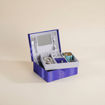 9.8" Blue Leather Jewelry Box with Mirror