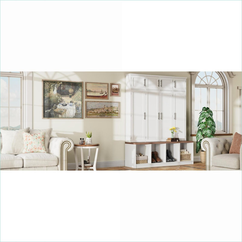 Portemanteau avec portemanteau FlowLuxe 4-en-1 MDF, Blanc